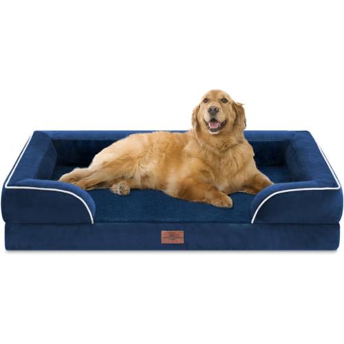 Comfort Expression Orthopedic Dog Bed for Extra Large Dogs 42x30 Inch, Waterproof Egg Crate Foam XL Pet Bed with Removable Bolsters, Dog Couch with Washable Cover & Non-Slip Bottom, Navy Blue