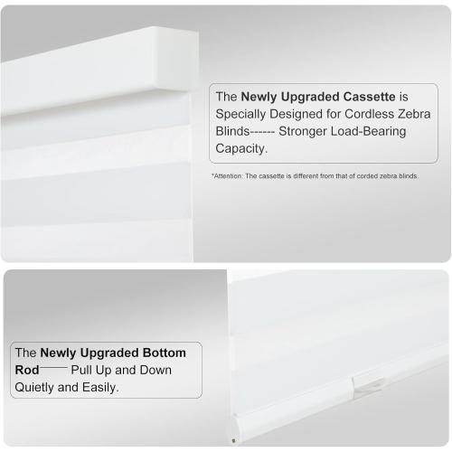Persilux Cordless Zebra Blinds for Windows (35 W x 64 H, White) with Upgraded Cassette Free-Stop Light Filtering Dual Layers Sheer Roller Shades for Home and Office