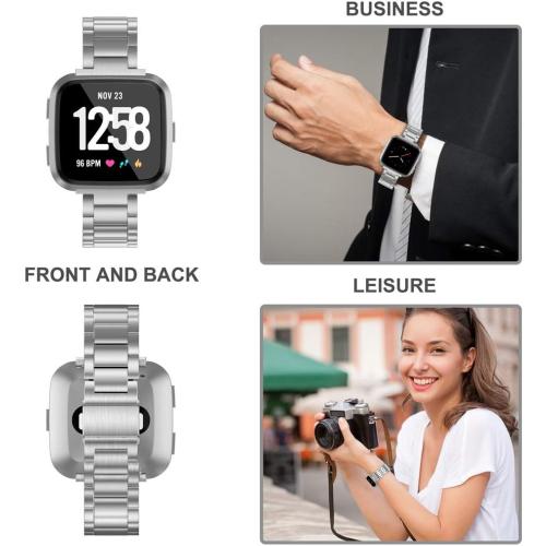 Wearlizer Stainless Steel Compatible for Fitbit Versa/Versa 2, Ultra-Thin Lightweight Replacement Bands for Women & Men