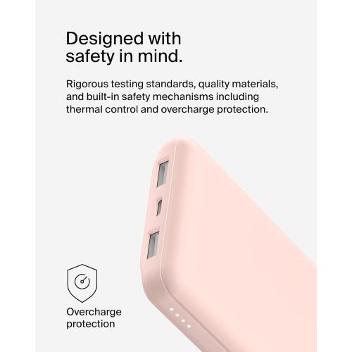 Belkin Portable Charger, USB-C Power Bank 10000 mAh w/ 1xUSB-C & 2xUSB-A Ports, 15W w/ Type-C to Type-A Cable for iPhone 16, 16e, Samsung Galaxy S25, Nintendo Switch 2 & More - Rose Gold