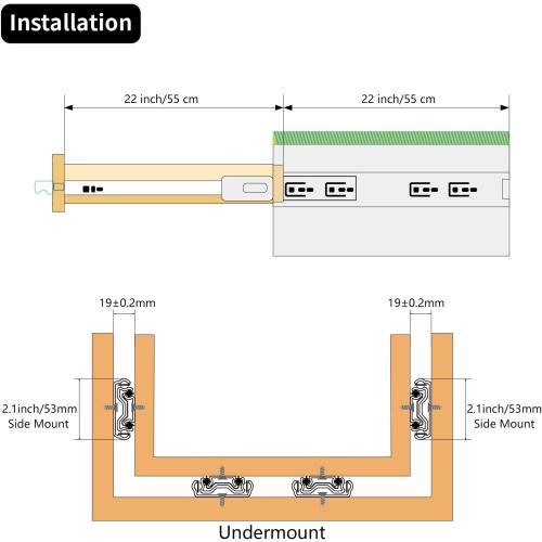 1 Pair 22 Inch 260 Lb Capacity Heavy Duty Locking Drawer Slides with Screws,Side Mount Full Extension 3 Fold Ball Bearing Stainless Steel Drawer Rails,Hardware Drawer Runners Tracks