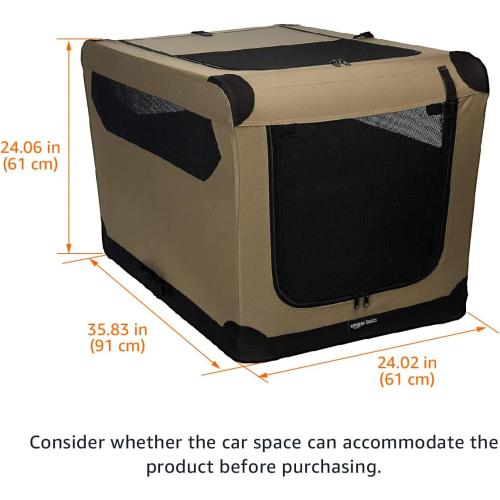 Amazon Basics Folding Soft Crate for Cat, Dog, Rabbit, Portable and Collapsible, 36 Inch, Tan, L 36 x 24 x 24