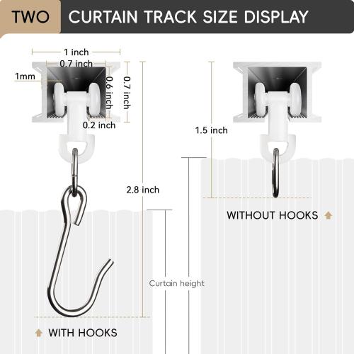 Ceiling Curtain Track, Curtain Track with Roller Hooks, 6ft - 9ft Ceiling Mounted Rail Set for Room Divider, White