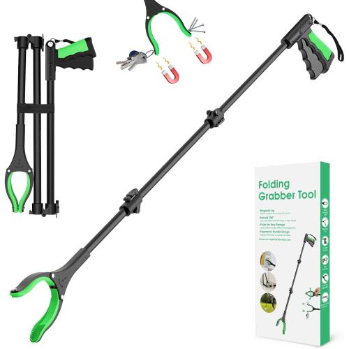 52 Extra Long Grabber Reacher Tool, Foldable Reacher Grabber Pickup Tool with Strong Magnetic & 360° Rotating Anti-Slip Jaw, Extension Trash Picker Upper Grabber for Indoor & Outdoor