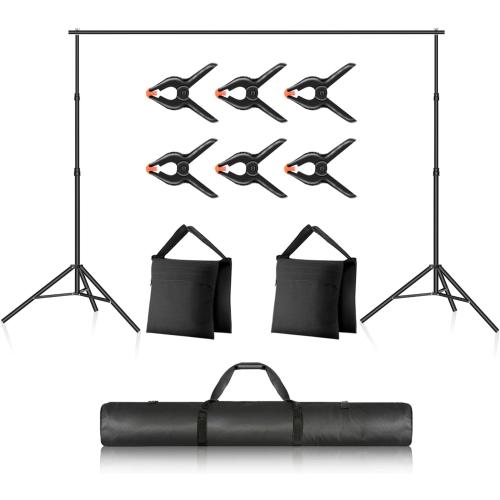 Neewer Photo Studio Backdrop Support System, 10ft/3m Wide 6.6ft/2m High Adjustable Background Stand with 4 Crossbars, 6 Backdrop Clamps, 2 Sandbags, and Carrying Bag for Portrait & Studio Photography
