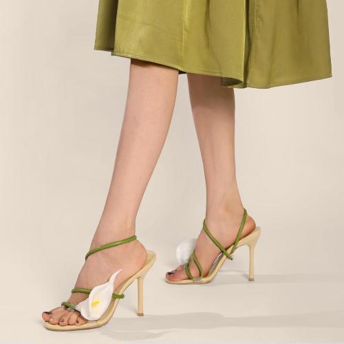SIZE 8 Flower High Heels for Women Calla Lily Open Toe Floral Stilettos Heels Sexy Strappy Wedding Birthday Dressy Heeled Sandals