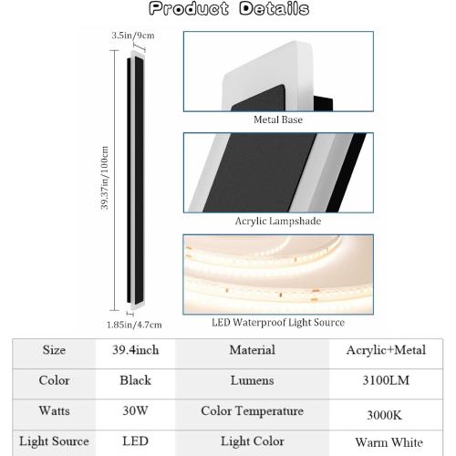 2 Pack 39.4In Long Outdoor LED Wall Light 3000K Modern Exterior Lighting Fixture Exterior Wall Sconce IP65 Waterproof for Garage House Porch