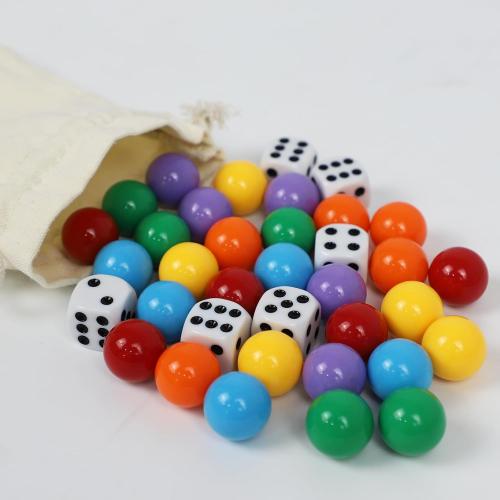 Large Size18MM 30 Wahoo Board Game Replacement Marbles 5 Each of 6 Colors 6 Dice and a Play Bag for Wahoo Board Game.(0.71 inches)