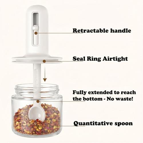 Povinmos® 3 Piece Glass Salt Container | Storage | Pepper,Table Salt, Sugar,Gourmet Salts,Spice |Chili Herbs |10 oz |Glass Salt Container with Lid and Retractable Spoon