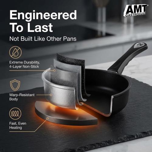 AMT Gastroguss The World’s [.] Casserole Frying Pan, 9.5 inch, 2.8 inch deep, Die-Cast Aluminum Skillet, Non-Induction Stovetop, Lotan® Non-Stick Coating, Deep Skillet, Chef Pan, AMZN-724-US