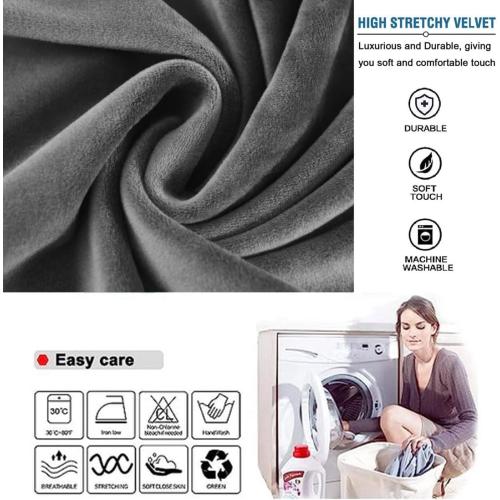 Ottoman Cover Square Velvet Storage Ottoman Slipcovers Thick Stretch Footrest Foot Stool Covers Protector with Elastic Band(Medium-Dark Gray)