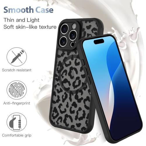 AIGOMARA Magnetic Case for iPhone 16 Pro, Black Leopard Pattern Design | [Compatible with MagSafe] Soft TPU Bumper Hard PC Back Anti-Fall Shockproof Protective Slim Cover for Women Girls Men
