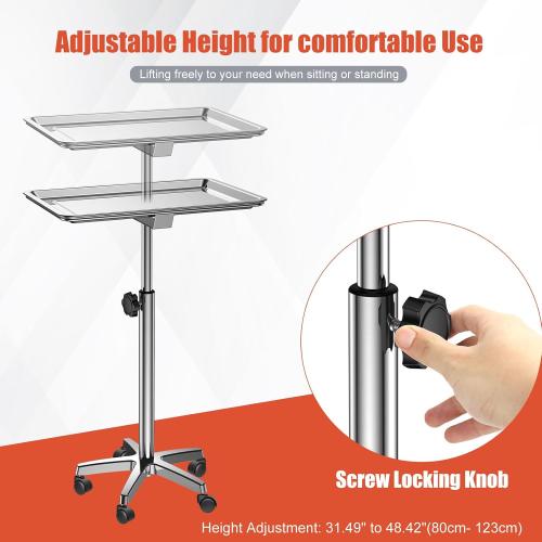 SILVER HEAVY DUTY ChoJiah Extra Large Mayo Stand Rolling Salon Tray Hairstylist Tray Heavy Duty Tattoo Tray, Ideal Use for for Hair Salon Dental Hairstylist Cart