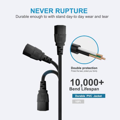 10Ft 3 Prong AC Power Cord TV Universal Treadmills Cable for Computer Monitor, Horizon Fitness Treadmills, Superfit, BowFlex, Sole E35 E55 F63 F80,Goplus, Walking Pad Treadmill Charger Replacement