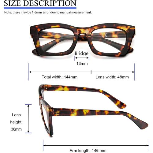 REAVEE 6 Pack Reading Glasses for Women Blue Light Blocking, Cute Square Computer Readers with Spring Hinge