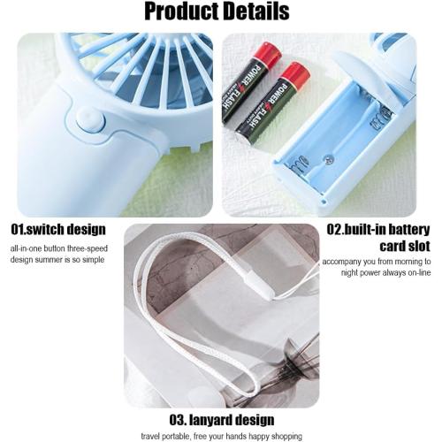 Mini Portable Fan, Personal Desktop Handheld Fan for Outdoor, Travel, Office, Hiking and Camping - (Batteries Not Included) Blue