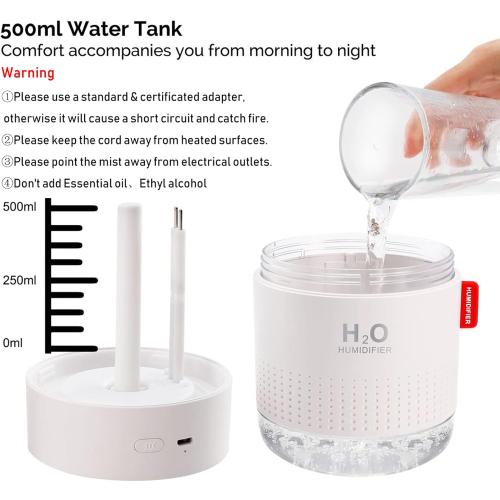 Portable Mini Humidifier, 500ml Small Humidifier for Bedroom Travel, White
