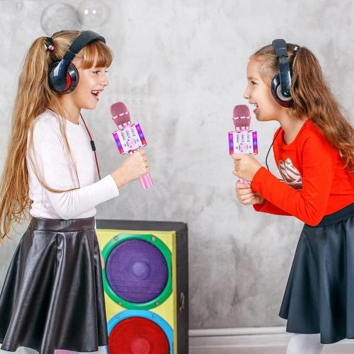 Amazmic Toys for Girls, Kids Karaoke Microphone Toddler Microphone for Kids with Lights, for Girls, Birthday Party Boys Toy Age 3 4 5 6 7 8 (Light Pink)