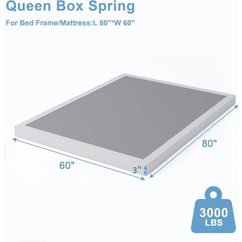 3 Inch Queen Size Box Spring, Low Profile Box Spring for Queen Bed,Heavy Duty Mattress Foundation, Metal Bed Base,Easy Assembly/Noise Free