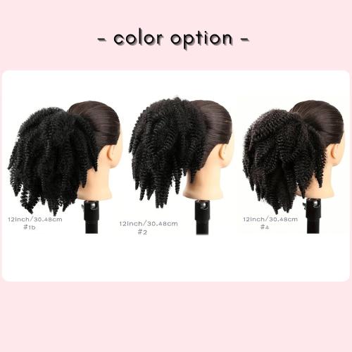 Short Marley Hair Drawstring Ponytail Black 4C Afro Puff Bun Braiding Ponytail Hair with Clips Synthetic Afro Kinky Curl Pony Tail Hairpiece for Black Women - Natural Black 12