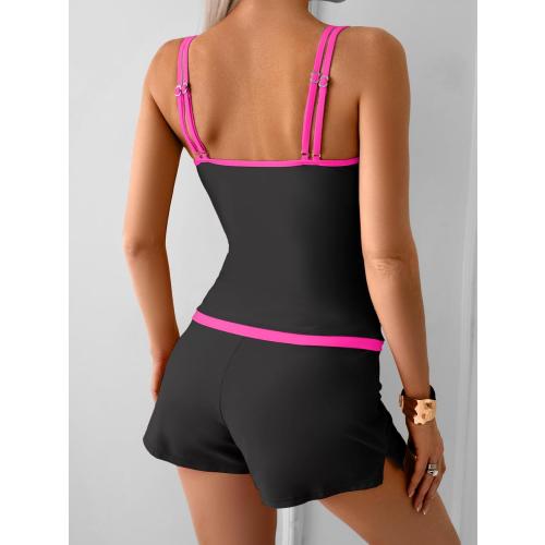 Size L B2prity Womens Tankini Swimsuits Sporty Tummy Control Two Piece Bathing Suit Color Block Ruched Swimwear