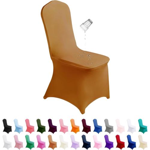 SUPERO Waterproof Spandex Chair Cover  6PCS, Stretch Dining Chair Covers, Polyester Outdoor Chair Covers, Protector Stretch Chair Cover for Party Universal, Banquet, Wedding Event, Hotel(Gold)