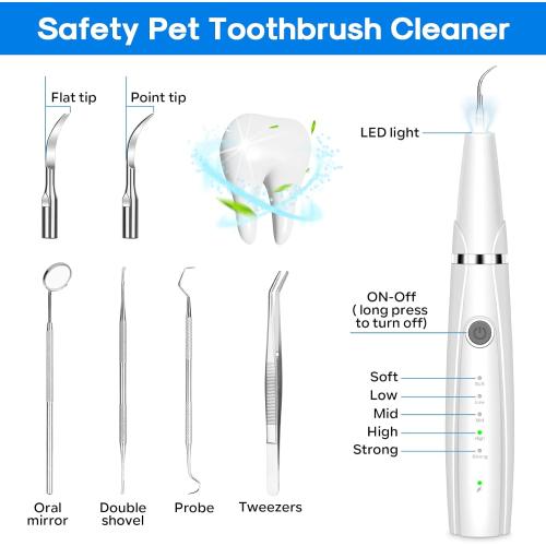 Dog Teeth Cleaning Kit, 5 Modes Plaque and Tartar Remover for Pet Teeth Care, 10 in 1 Cleaner Toothbrush to Remove Stains Calculus (White)