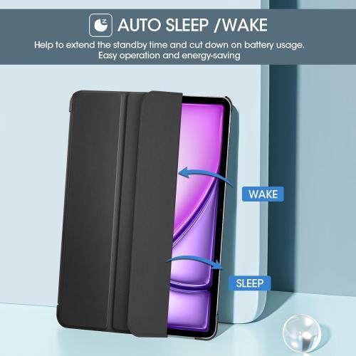 ProCase for iPad Air 13 Inch Case M3 2025/M2 2024, Slim Smart Cover iPad 13 Air M3 M2 Case with Translucent Hard Shell Back, Supports Touch ID, Auto Wake/Sleep -Black