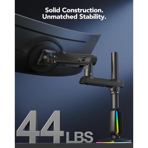 HUANUO RGB Heavy Duty Monitor Arm for Ultrawide Screens up to 57, Holds 44 lbs, Tall Ultrawide Monitor Stand with 29.1 Max Height, Fully Adjustable Single Computer Desk Mount, Max VESA 100x100mm