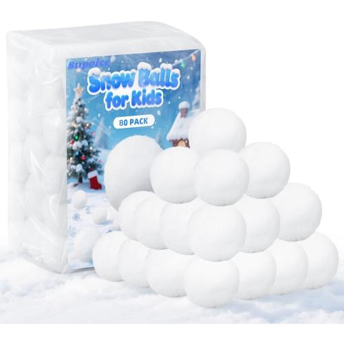 Supoice 80 Pack Snowballs Indoor 2 Inch Large Snow Fight Balls Christmas & Winter Holiday Realistic Fake Snow Toys for Indoor, Outdoor Snow Fight, Toss Game