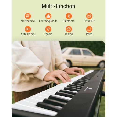 Donner DP-10 Portable Piano Keyboard 88 Keys for Beginner, Bluetooth Foldable Piano Keyboard with 128 Rhythms&Tones, Chord, Record, Drum Kit, Folding Digital Piano Bundle with Pedal, Piano Bag, Black