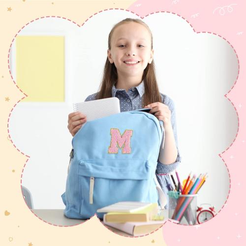 Morcheiong 26Pcs Self Adhesive Chenille Letter Patches A-Z, Chenille Letters for DIY Clothing, Fabric, Shoes, Bags (Light Pink)