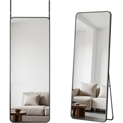 Antok Over The Door Mirror Full Length, 49'' x 14''Wall Mounted Hanging Mirror, Aluminum Alloy Frame, Shatterproof Glass, No Drill Installation for Bedroom, Closet, Bathroom, Dorm, Round Corner,Black ‼️used‼️