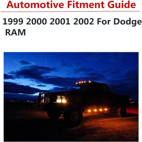 Banpo 5 X Cab Marker Light, Amber Lens Amber LED Housing Cab Roof Running Lights, Accessories Light Sets w/Wiring Pack Compatible with 1999-2002 Dodge Ram 2500 3500 Pickup Trucks