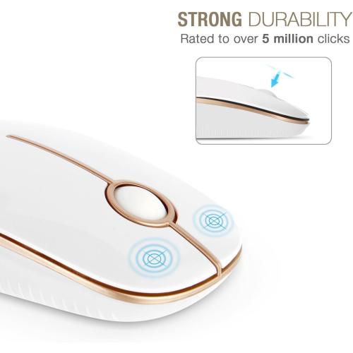 VssoPlor Wireless Mouse, 2.4G Slim Computer Laptop Mouse, White and Gold