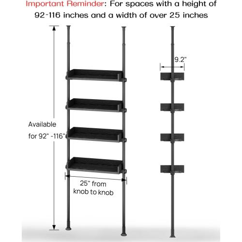 ALLZONE 4 Tier Over The Toilet Storage, Adjustable Wood Over Toilet Bathroom Organizer, Freestanding Shelves, Fit Most Showers Over The Toilet Shelf, 92 to 116 Inch Tall, Black