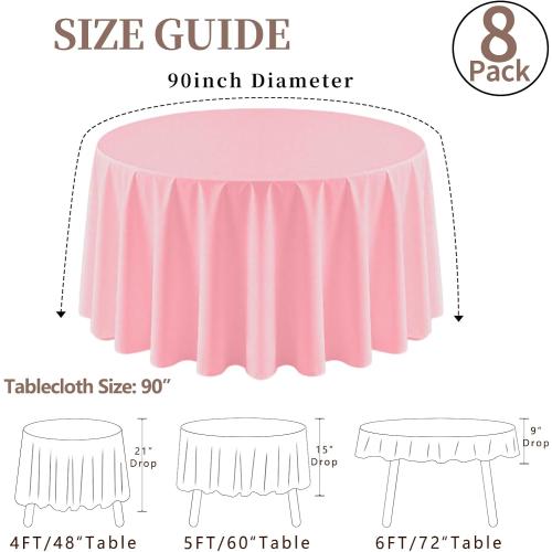 8 Pack Pink Round Tablecloth 90 Inch Table Cloth for Round Tables, Washable Polyester Fabric Stain and Wrinkle Resistant Decorative Table Cover for Wedding Party Dining Banquet