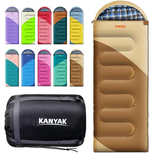 Beige & Earth yellow  Size L Camping Sleeping Bag, 32℉ Sleeping Bags for Adults Kids Teens Cold Weather Warm Sleeping Bag Winter for 3-4 Season Camping, Camping Gear Equipment, Traveling, and Outdoors