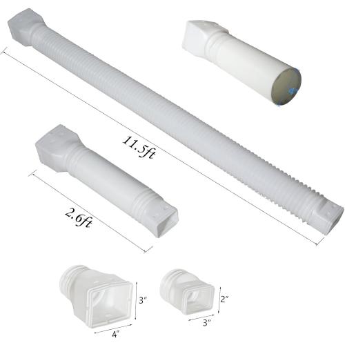 plusgutter 11.5ft Long Gutter Downspout Extensions Flexible, 4“ Diameter Drain Downspout Extender, Down Spout Drain Extender for Rainwater Drainage, Extendable from 2.6ft to 11.5ft(2Pack, White)