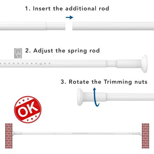 Umimile Tension Curtain Rod, 51-165 inches Adjustable Spring Shower Tension Curtain Rod, Stainless Steel Closet Rod for Windows or Shower, No Drilling, No Rust, Easy to Install, White