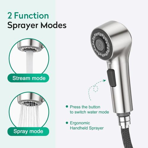 Silver CREA Pull Out Bathroom Faucet Single Hole 1 Handle Utility Sink Faucet with Sprayer Handheld Laundry Room Bath Tub Faucet for Kids Pet Vanity Face Basin Mixer Tap Brushed Nickel Stianless Steel