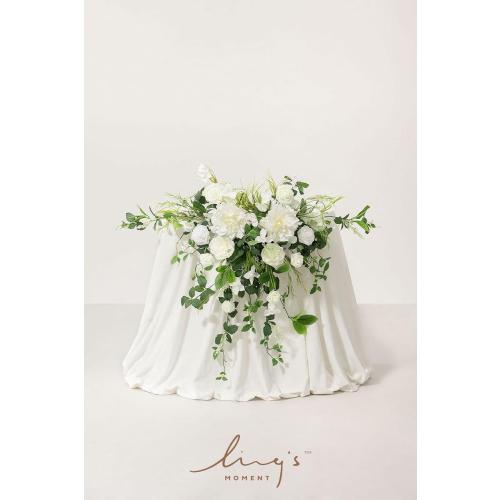 Ling's moment 2PCS White Sage Arch Flowers Artificial Floral Swags Wedding Centerpieces Faux Flower Garland Greenery Arrangements for Table Backdrop Easel Wall Entryway Outdoor Board