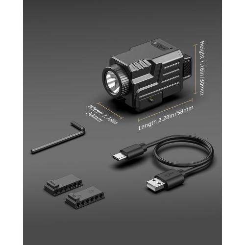 EZshoot 800 Lumens Pistol Flashlight Compatible with Picatinny and GL Rails, Compact Pistol Light with Slide Rail, Rechargeable Gun Light with Strobe Mode for Home Defense and Hunting