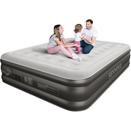 Air Mattress Queen with Built in Pump - Upgraded Blow Up Bed,2 Mins Quick Self Inflatable and Deflate, 18/650lbs Max, Strong Support, Flocked Top, Puncture Resistant, for Camping,Home,Guests