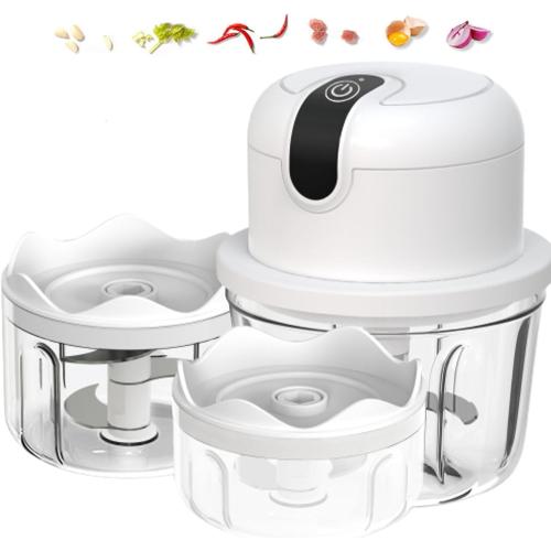 White 3 CUP Electric mini garlic crusher, USB rechargeable portable electric food crusher, wireless small kitchen processor for crushing garlic, ginger, chili, minced meat, onions, etc.(350 250 100ml)