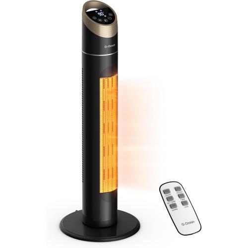 Space Heater for Indoor Use, 34 Space Heater for Large Room, 1500W Tower Heater with Remote, Adjustable Thermostat, 12H Timer, 70° Oscillation, Overheat & Tip-Over Protection, Black