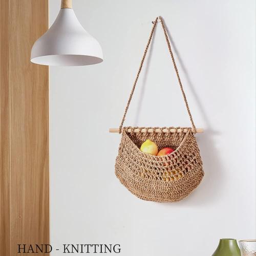 Hanging Fruit Basket, 1 Tier/3 Tier Boho Handmade Woven Wall Hanging Fruit Basket Vegetable Storage Baskets for Kitchen Home Wall Decor