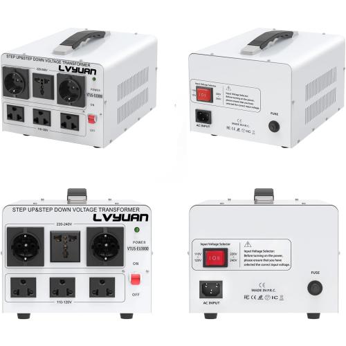 LVYUAN Heavy Duty 3000W Voltage Transformer Converter Step Up/Down Converter 110/120 Volt - 220/240 Volt with 3 US,2 European,1 Universal Outlets and CE Certified,Circuit Break Protection