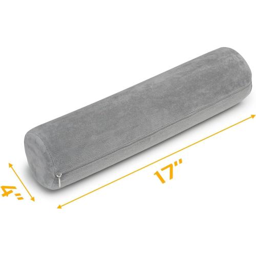 Grey AllSett Health Cervical Neck Roll Memory Foam Pillow, Bolster Pillow, Round Neck Support for Sleeping | Bolster for Bed, Legs, Back and Yoga