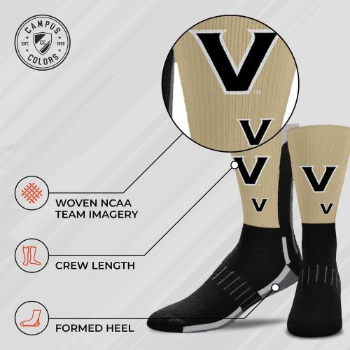 Size  YTH For Bare Feet NCAA Youth University Socks - Officially Licensed School Logo - Girls & Boys - Crew Style - Support your team on Game Day (Vanderbilt Commodores - Graphite, One Size)